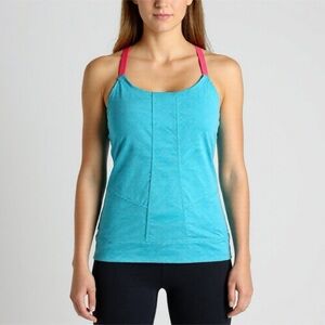 Mondetta Womens Racer Back Tank Top Teal Built in Bra Size L Swimwear Activewear